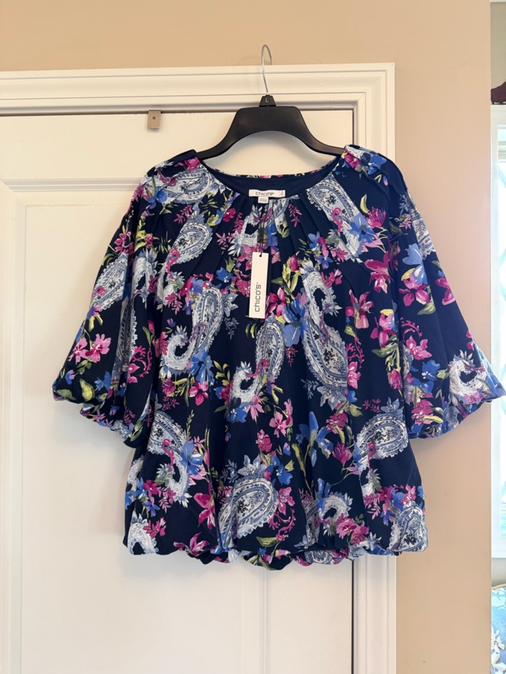 Chico's Navy Paisley & Floral Peasant Tunic
